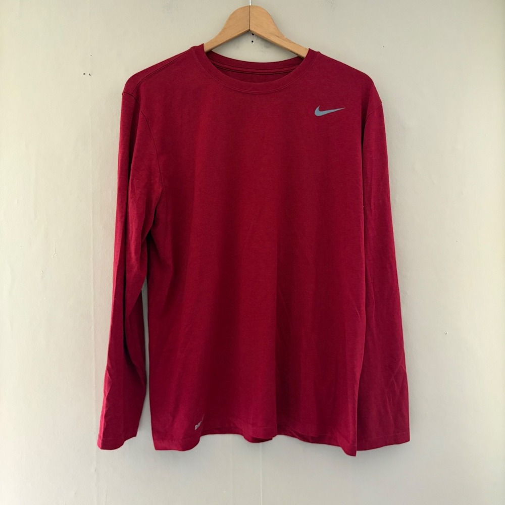Nike Mens The Nike Tee Athletic Cut Top Size L Red Dri Fit Athletic Casual Logo